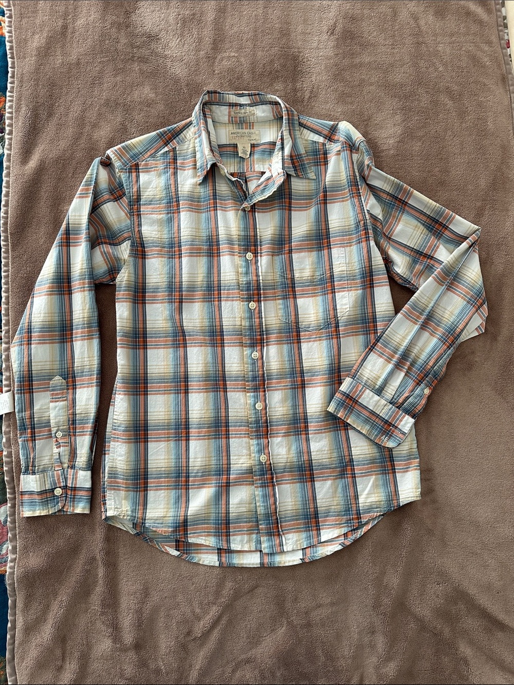 American Eagle Vintage 90’s XS
Plaid Shirt Muted Blue & Orange & Cream Colors